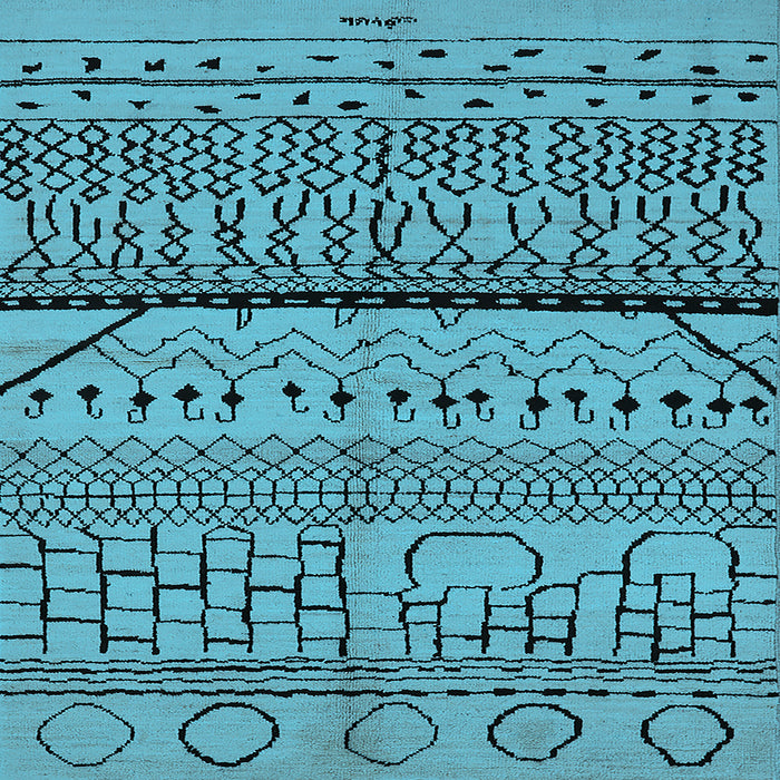 Square Machine Washable Oriental Light Blue Industrial Rug, wshurb1301lblu