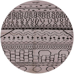 Round Mid-Century Modern Silver Pink Oriental Rug, urb1301