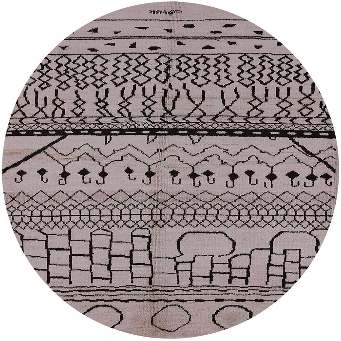 Round Mid-Century Modern Silver Pink Oriental Rug, urb1301