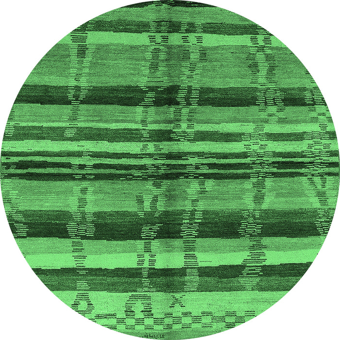 Round Machine Washable Oriental Emerald Green Industrial Area Rugs, wshurb1303emgrn
