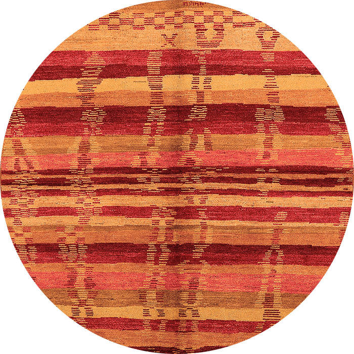 Round Machine Washable Oriental Orange Industrial Area Rugs, wshurb1303org