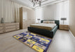 Mid-Century Modern Purple Oriental Rug in a Bedroom, urb1304