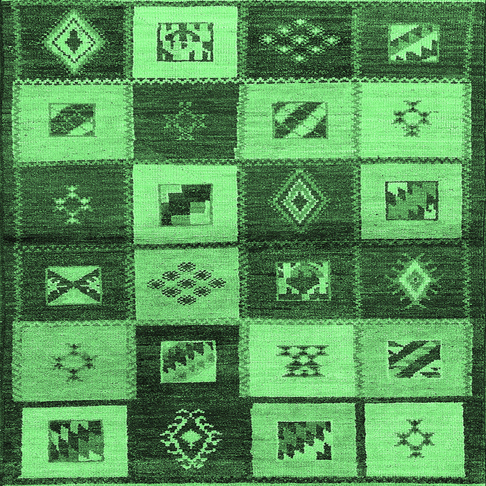 Square Machine Washable Oriental Emerald Green Industrial Area Rugs, wshurb1304emgrn