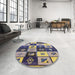 Round Mid-Century Modern Purple Oriental Rug in a Office, urb1304