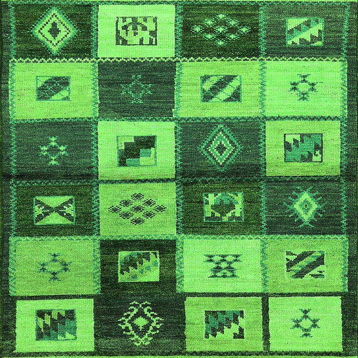 Square Oriental Green Industrial Rug, urb1304grn