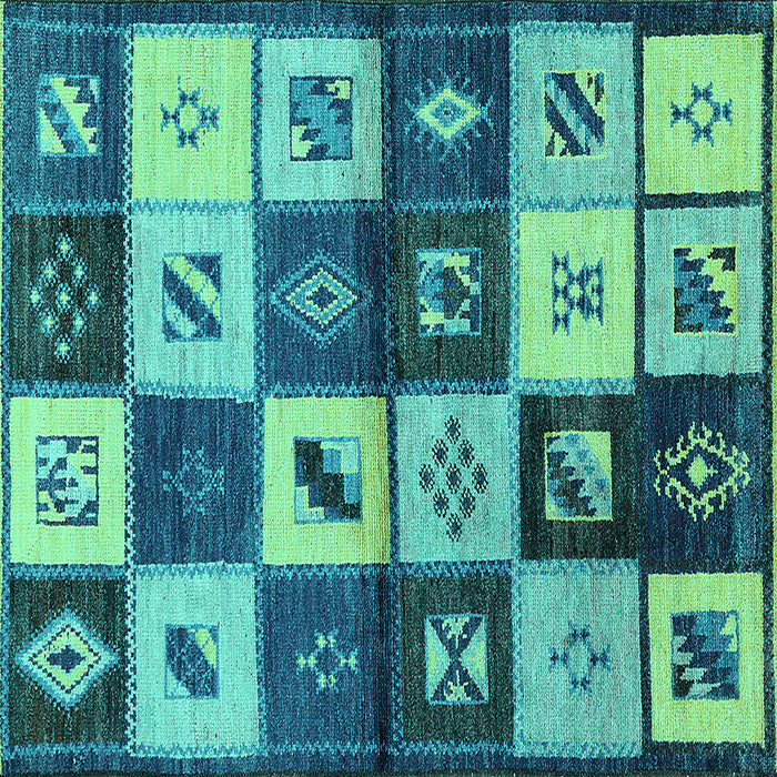 Square Machine Washable Oriental Turquoise Industrial Area Rugs, wshurb1304turq