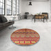 Round Machine Washable Industrial Modern Bright Maroon Red Rug in a Office, wshurb1305