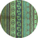 Round Oriental Turquoise Industrial Rug, urb1305turq