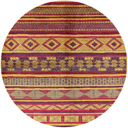 Round Mid-Century Modern Bright Maroon Red Oriental Rug, urb1305