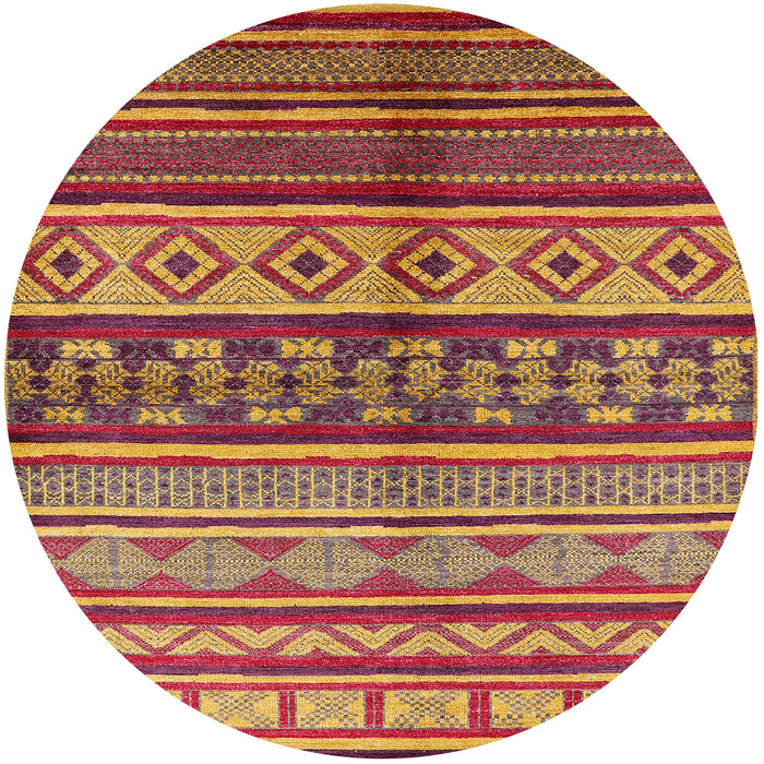 Round Mid-Century Modern Bright Maroon Red Oriental Rug, urb1305