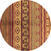 Round Oriental Brown Industrial Rug, urb1305brn