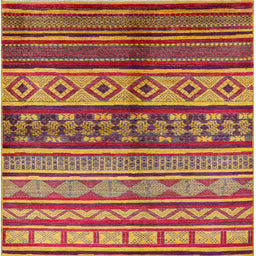 Square Mid-Century Modern Bright Maroon Red Oriental Rug, urb1305