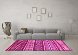 Machine Washable Oriental Pink Industrial Rug in a Living Room, wshurb1305pnk
