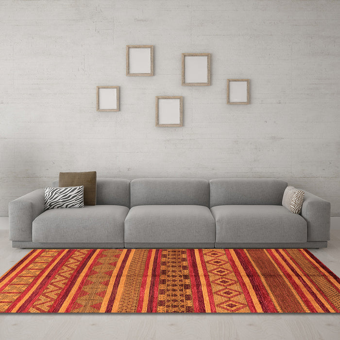 Machine Washable Oriental Orange Industrial Area Rugs in a Living Room, wshurb1306org