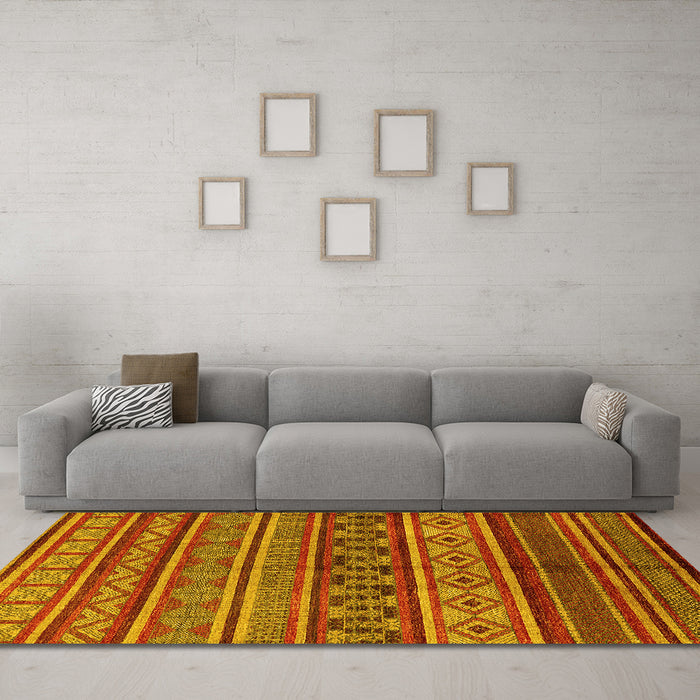 Machine Washable Oriental Yellow Industrial Rug in a Living Room, wshurb1306yw