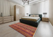 Mid-Century Modern Crimson Red Oriental Rug in a Bedroom, urb1306