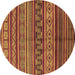 Round Machine Washable Oriental Brown Industrial Rug, wshurb1306brn