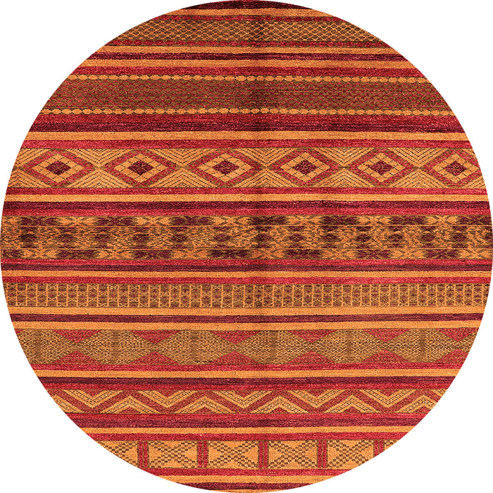 Round Machine Washable Oriental Orange Industrial Area Rugs, wshurb1306org