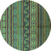 Round Oriental Turquoise Industrial Rug, urb1306turq