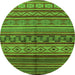 Round Machine Washable Oriental Green Industrial Area Rugs, wshurb1306grn