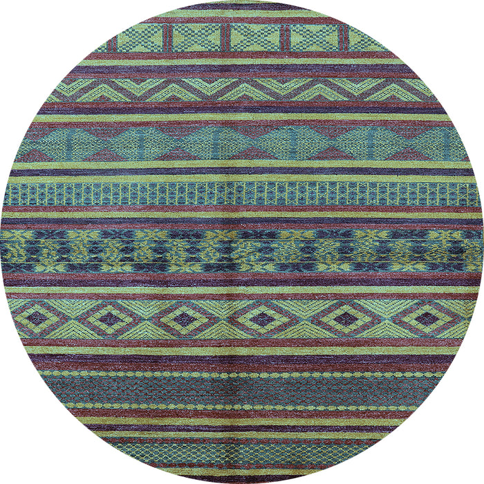 Round Machine Washable Oriental Light Blue Industrial Rug, wshurb1306lblu