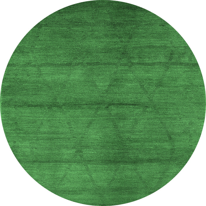Round Machine Washable Oriental Emerald Green Industrial Area Rugs, wshurb1307emgrn