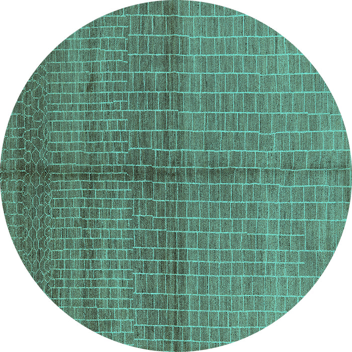 Round Machine Washable Oriental Turquoise Industrial Area Rugs, wshurb1308turq