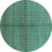 Round Machine Washable Oriental Turquoise Industrial Area Rugs, wshurb1308turq