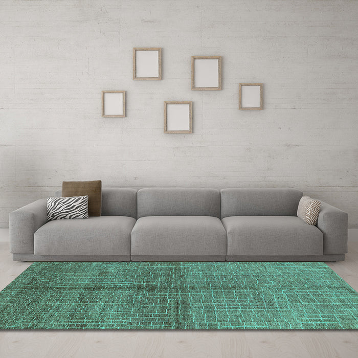 Machine Washable Oriental Turquoise Industrial Area Rugs in a Living Room,, wshurb1308turq