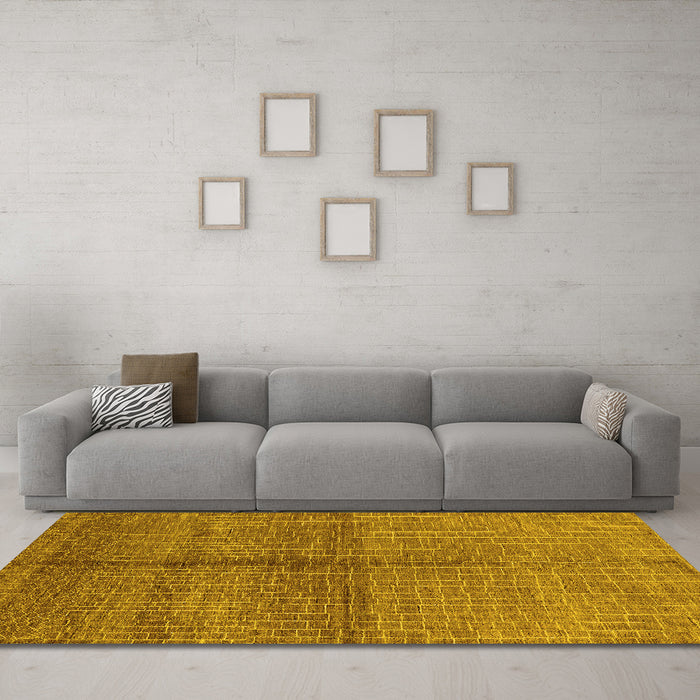 Machine Washable Oriental Yellow Industrial Rug in a Living Room, wshurb1308yw