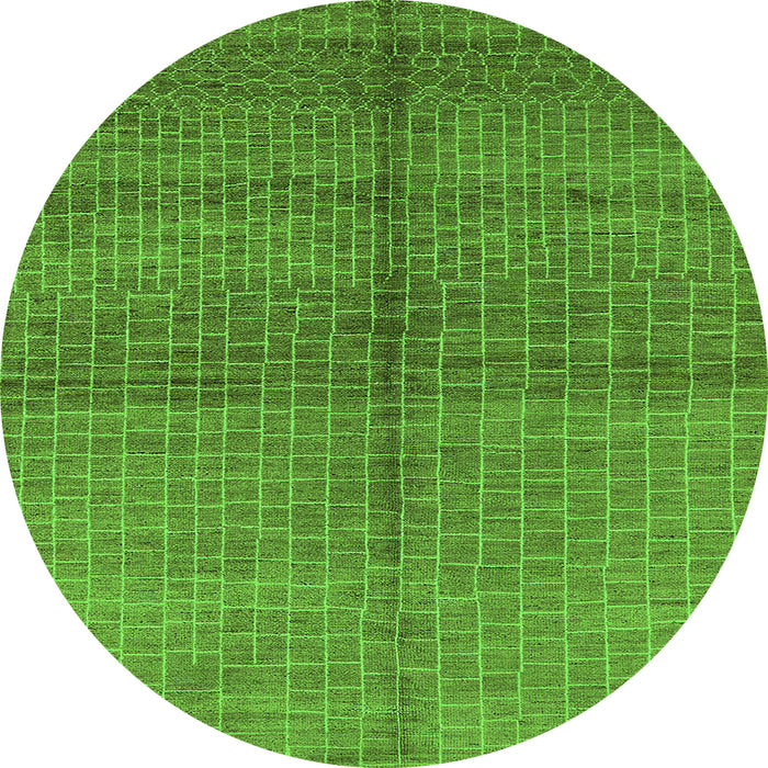 Round Machine Washable Oriental Green Industrial Area Rugs, wshurb1308grn