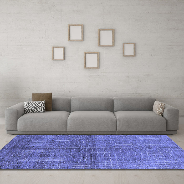 Machine Washable Oriental Blue Industrial Rug in a Living Room, wshurb1308blu