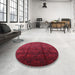 Round Machine Washable Industrial Modern Carbon Red Rug in a Office, wshurb1309