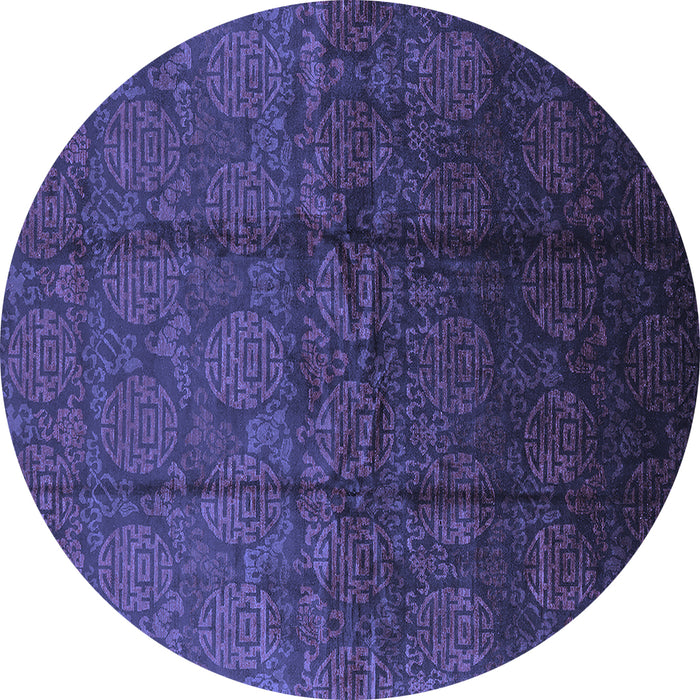 Round Machine Washable Oriental Blue Industrial Rug, wshurb1309blu