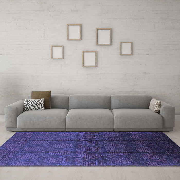 Machine Washable Oriental Blue Industrial Rug in a Living Room, wshurb1309blu