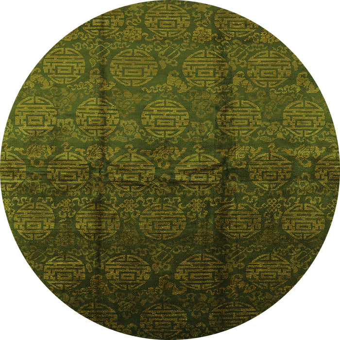 Round Machine Washable Oriental Green Industrial Area Rugs, wshurb1309grn
