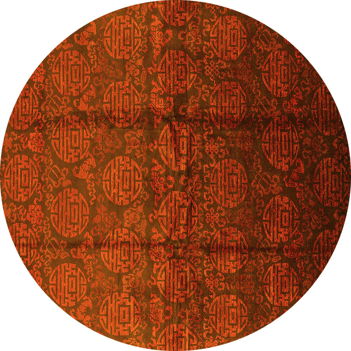 Round Machine Washable Oriental Yellow Industrial Rug, wshurb1309yw