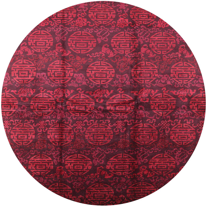 Round Mid-Century Modern Carbon Red Oriental Rug, urb1309