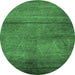 Round Machine Washable Oriental Emerald Green Industrial Area Rugs, wshurb1310emgrn