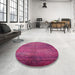 Round Machine Washable Industrial Modern Magenta Pink Rug in a Office, wshurb1310