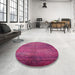 Round Mid-Century Modern Magenta Pink Oriental Rug in a Office, urb1310