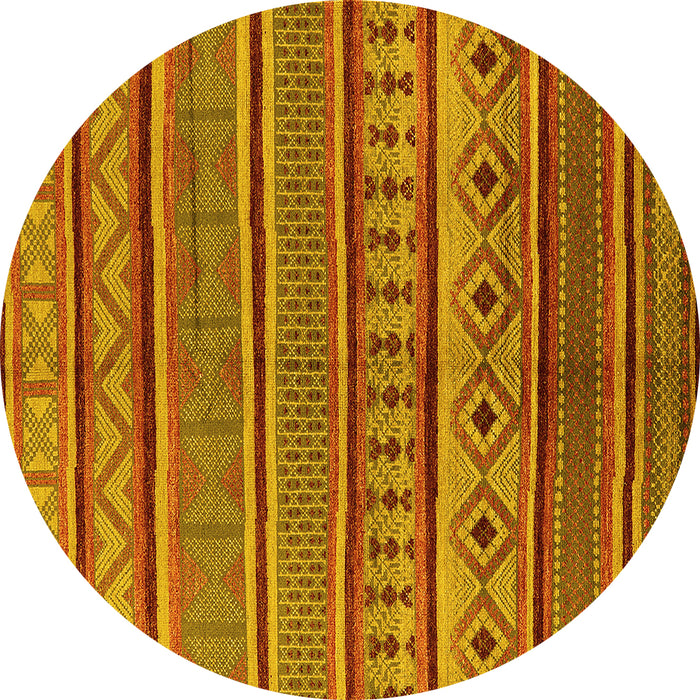 Round Machine Washable Oriental Yellow Industrial Rug, wshurb1311yw