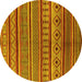 Round Machine Washable Oriental Yellow Industrial Rug, wshurb1311yw