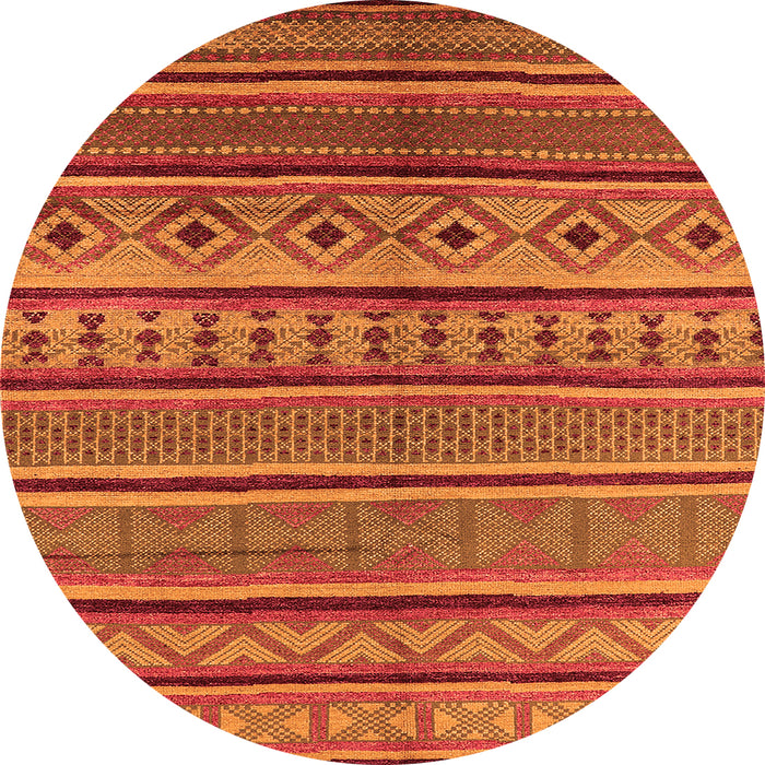 Round Machine Washable Oriental Orange Industrial Area Rugs, wshurb1311org