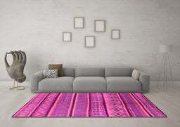 Machine Washable Oriental Pink Industrial Rug in a Living Room, wshurb1311pnk