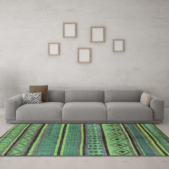 Machine Washable Oriental Turquoise Industrial Area Rugs in a Living Room,, wshurb1311turq