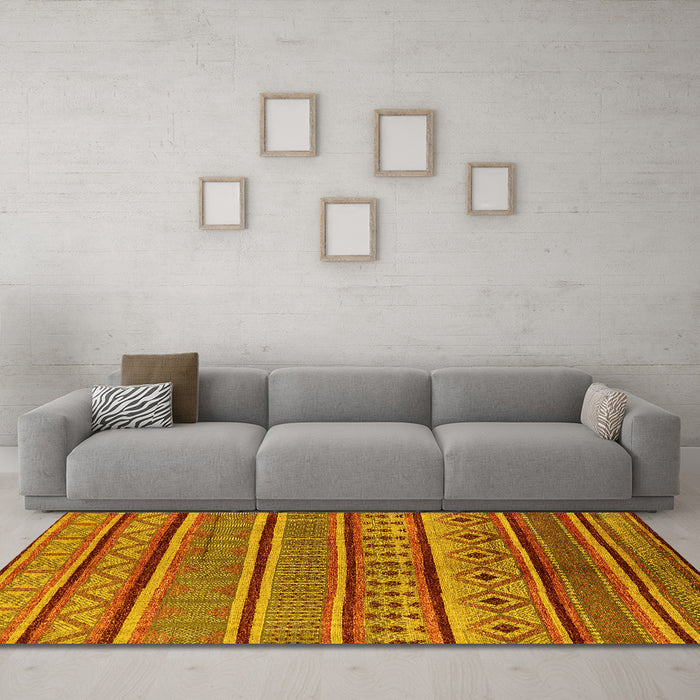 Machine Washable Oriental Yellow Industrial Rug in a Living Room, wshurb1311yw