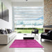 Square Mid-Century Modern Neon Pink Oriental Rug in a Living Room, urb1312