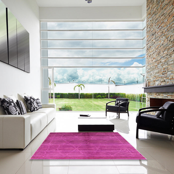 Square Machine Washable Industrial Modern Neon Pink Rug in a Living Room, wshurb1312