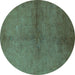 Round Oriental Turquoise Industrial Rug, urb1313turq